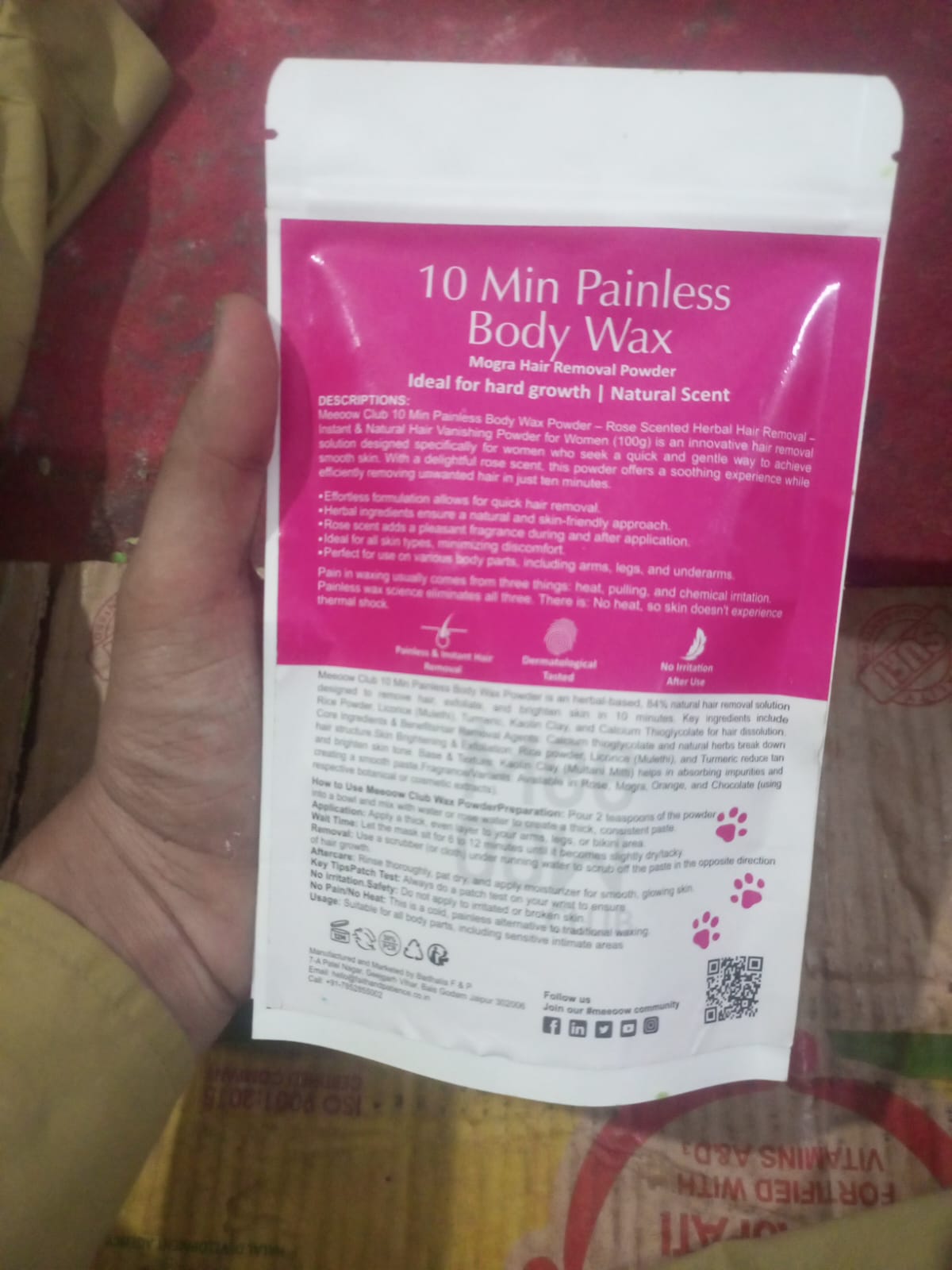 Meeoow Club 10 Min Painless Body Wax Powder – Mogra Scented Herbal Hair Removal Powder (100g)