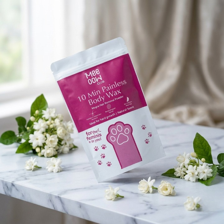 Meeoow Club 10 Min Painless Body Wax Powder – Mogra Scented Herbal Hair Removal Powder (100g)
