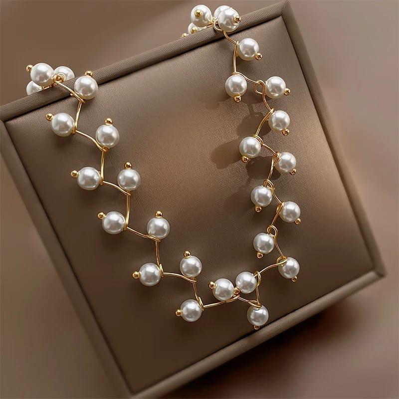 White Pearl Choker Necklace Adjustable Zinc Alloy