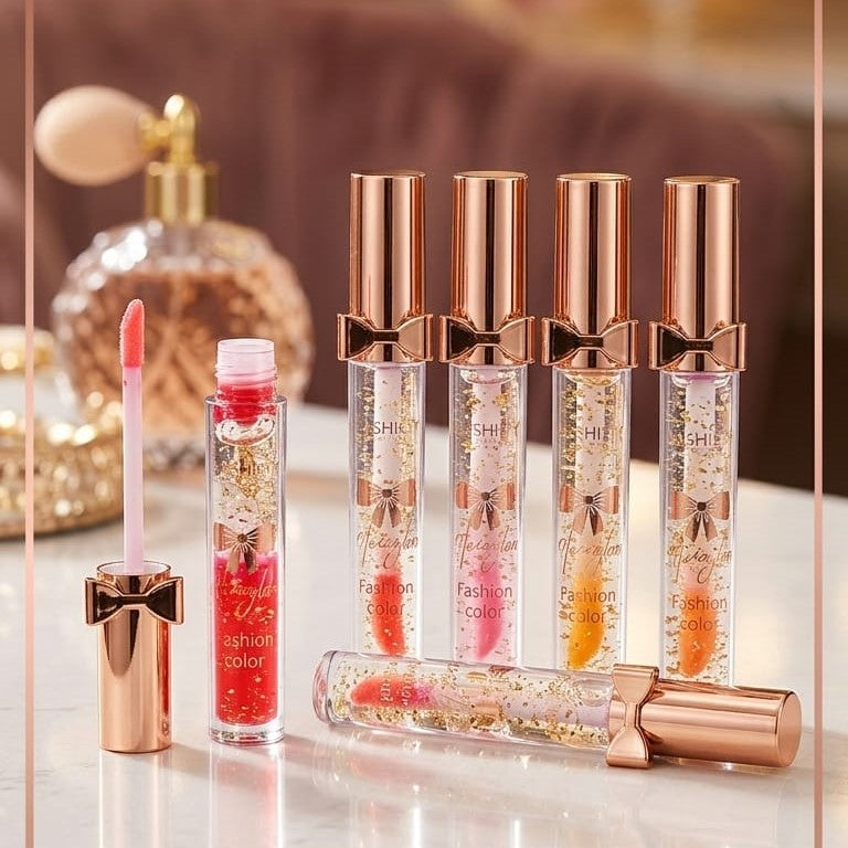 Luxury PiFormulank Glossy Lip Oil With Gold Flakes High Shine Moisturizing